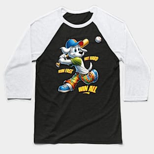 Youth Baseball Motivation Cartoon Dog Tee Hit Hard Run Fast Win All Baseball T-Shirt